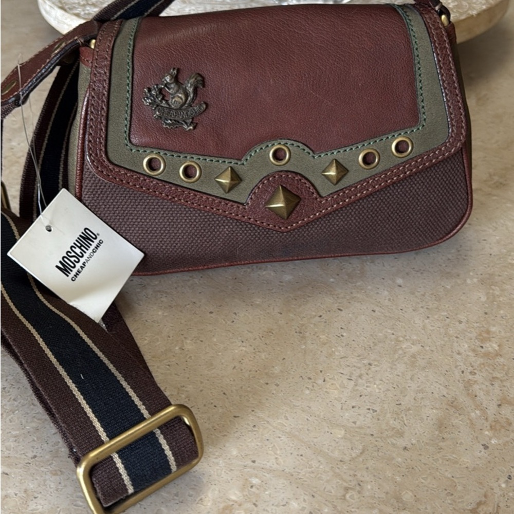 Moschino Brown and Gold Crossbody Bag with Chic Design